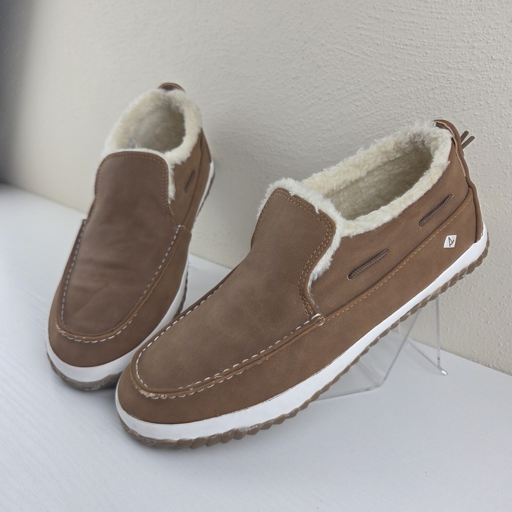 Sperry Moc-Sider Youth Big Kids Faux Leather Lined Boots Tan Soft Faux Fur Sz 6M